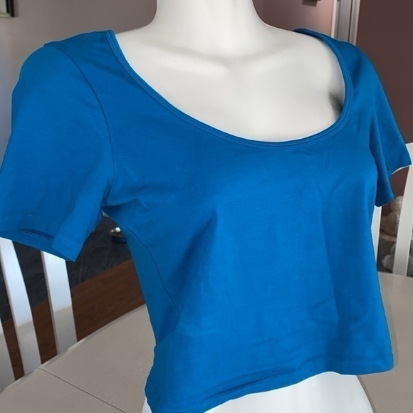 Victorias Secret Tee SHOP PEACOCK BLUE COTTON BLEND STRETCHABLE CROPPED Sz M - Picture 5 of 9